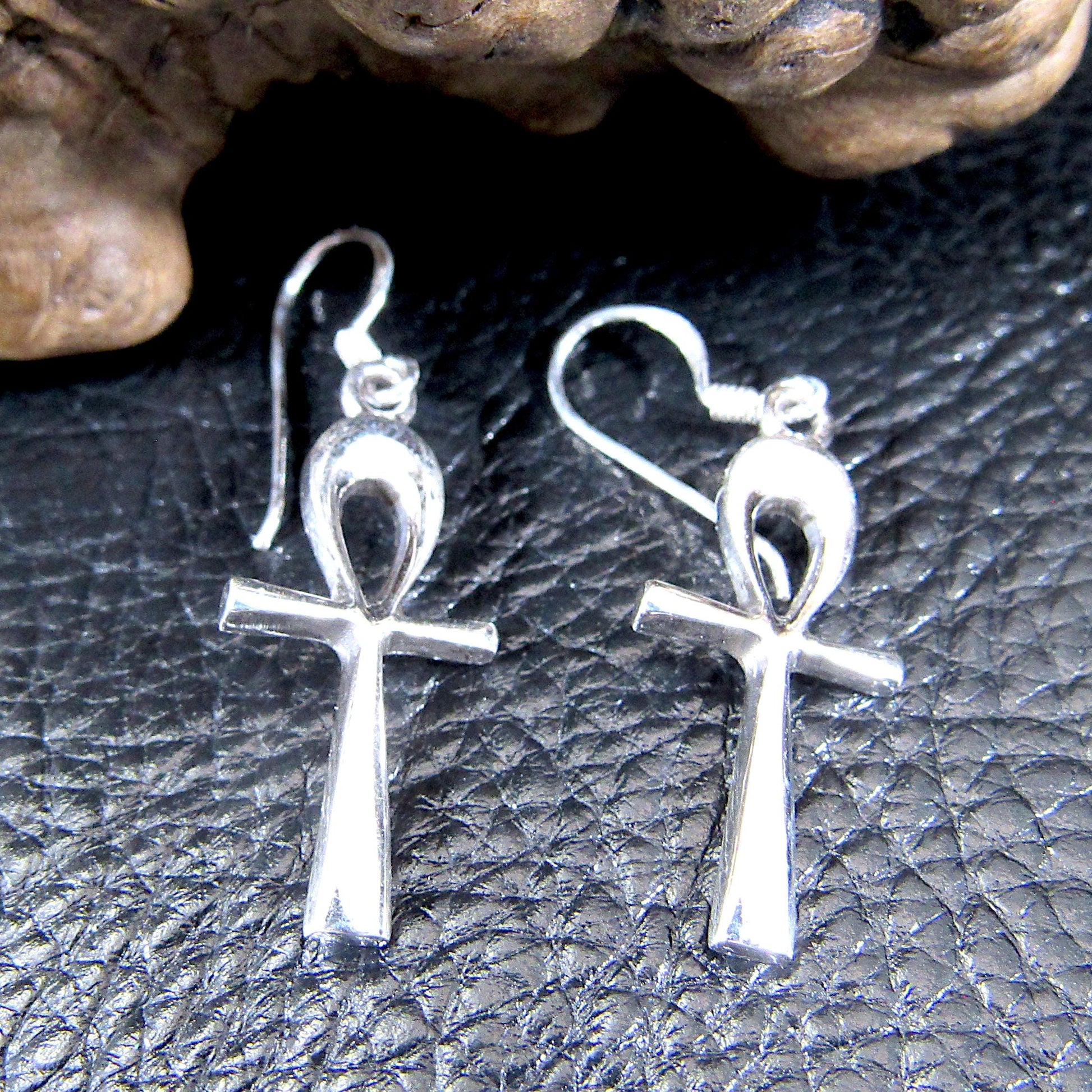 Solid 925 Sterling Silver Ankh Earrings – Egyptian Cross of Life, Gothic Occult Jewelry, Symbol of Eternal Life, Witchy Dangle Earrings