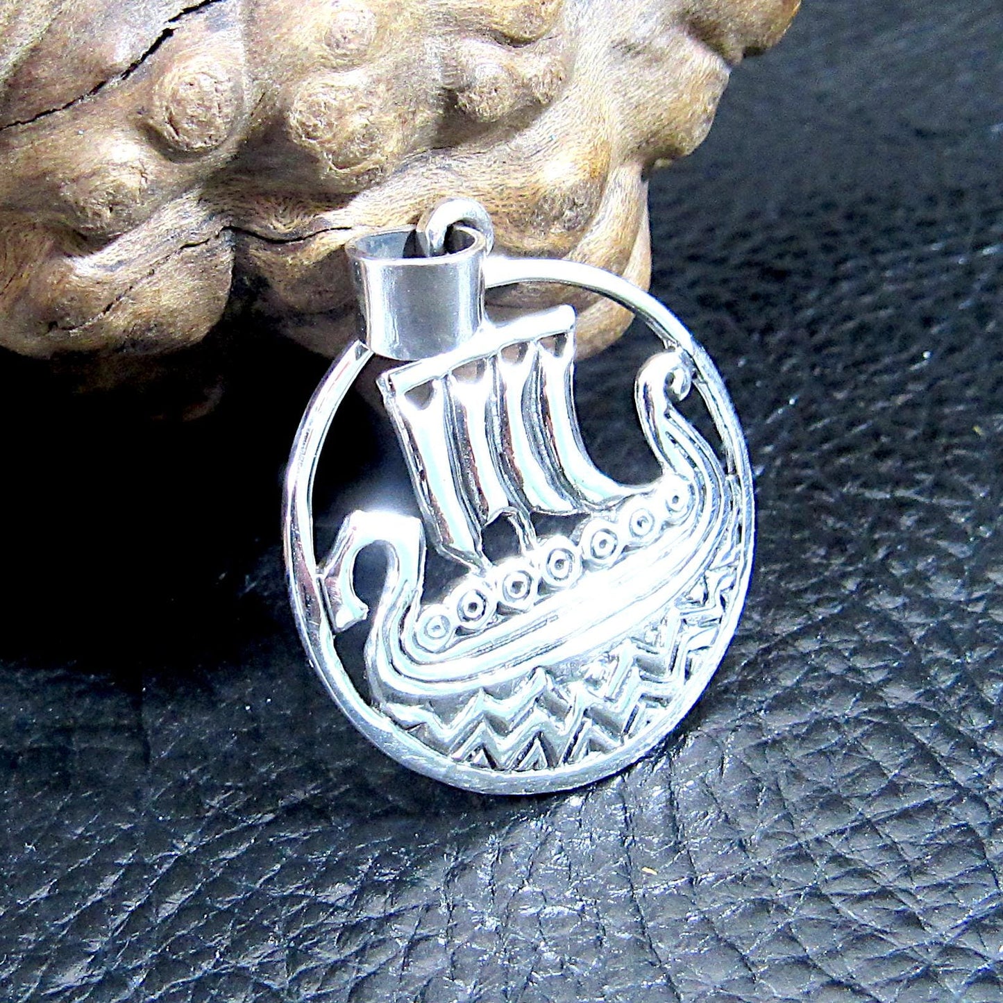 Solid 925 Sterling Silver Viking Ship Pendant, Norse Drakkar Necklace, Nordic Warrior Jewelry, Scandinavian Boat Amulet, Viking Gift for Him