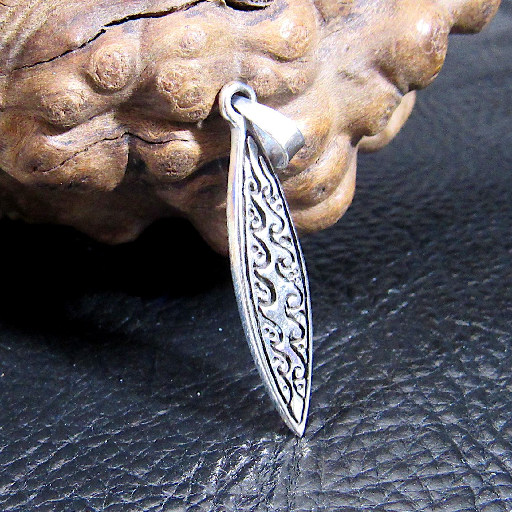 Solid 925 Sterling Silver Surfboard Pendant, Handcrafted Tropical Beach Necklace Charm, Ocean Lover & Beachcomber Gift