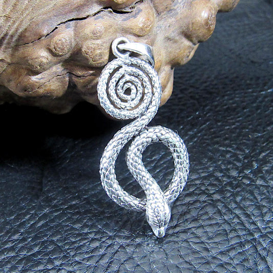 Solid 925 Sterling Silver Coiled Snake Pendant – Serpent Necklace Charm, Kundalini Jewelry, Gothic Reptile Pendant, Symbol of Transformation