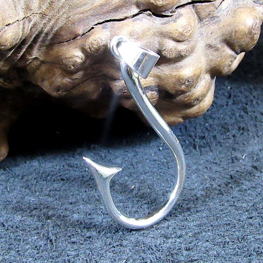 Solid 925 Sterling Silver Fish Hook Pendant - Barbed Fishhook - Handcrafted Fisherman's Charm - Unique High Quality Nautical Jewelry