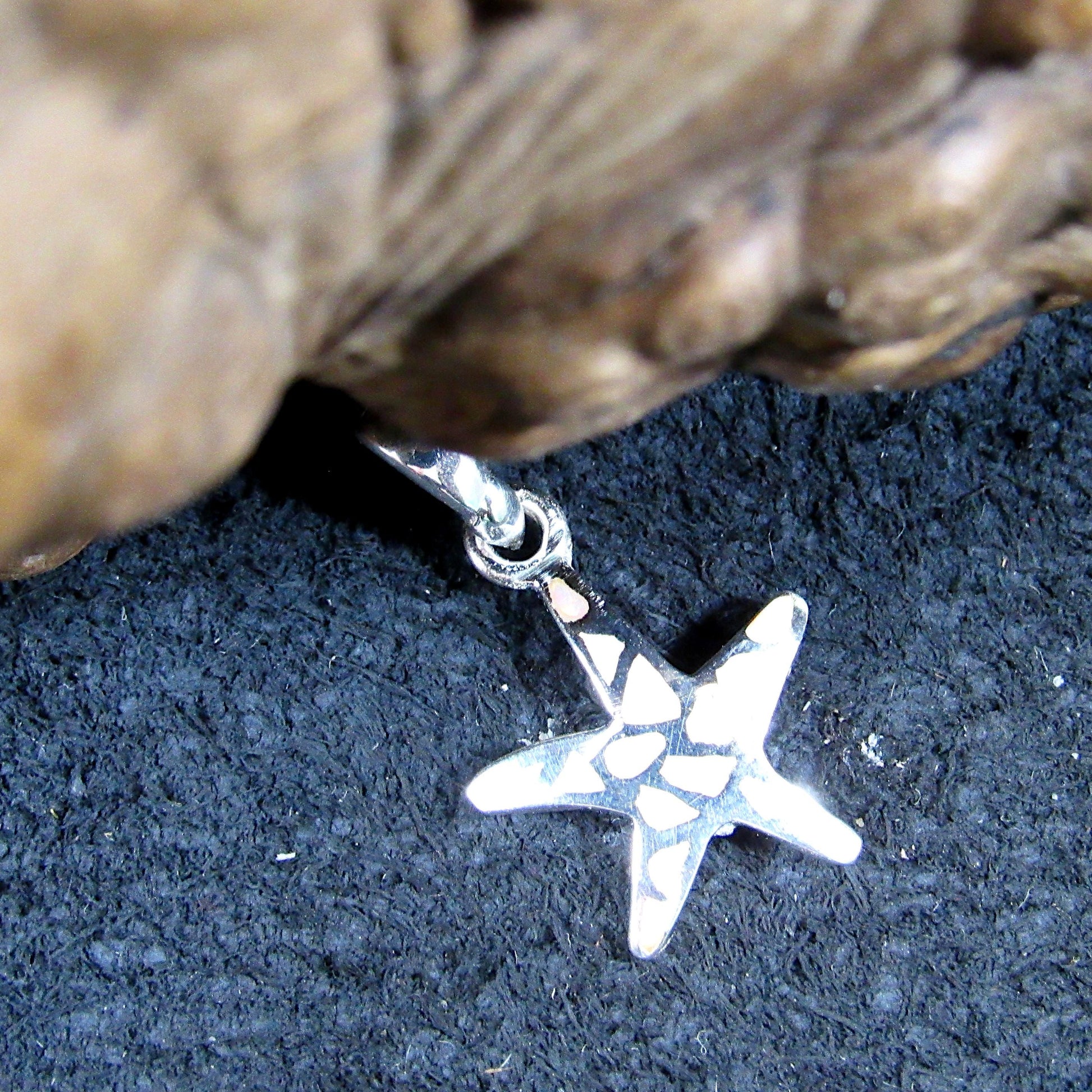 Solid 925 Sterling Silver Starfish Pendant - Blue or White Opal Inlay - Tropical Beach Charm, Nautical Jewelry, Sea Life Necklace Pendant