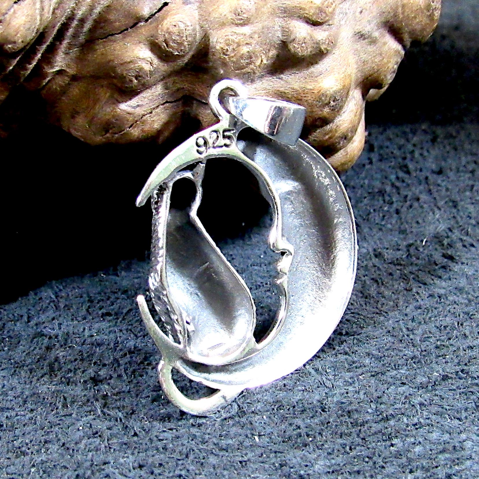 Solid 925 Sterling Silver Cat Familiar on Crescent Moon Pendant, Pagan Amulet, Witchcore Jewelry Necklace Charm, Cat Lover Gift
