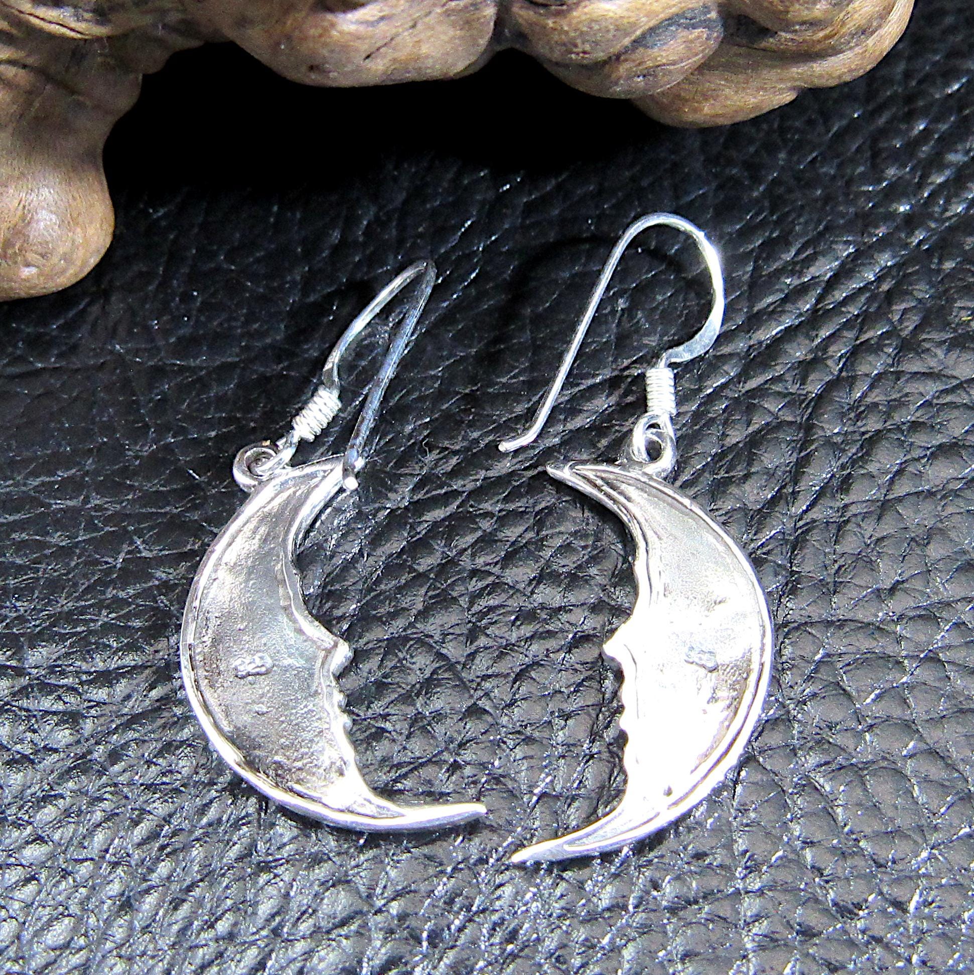 Solid 925 Sterling Silver Crescent Moon Earrings, Handcrafted Drop Dangle Hook Earrings, Cosmic & Celestial Jewelry