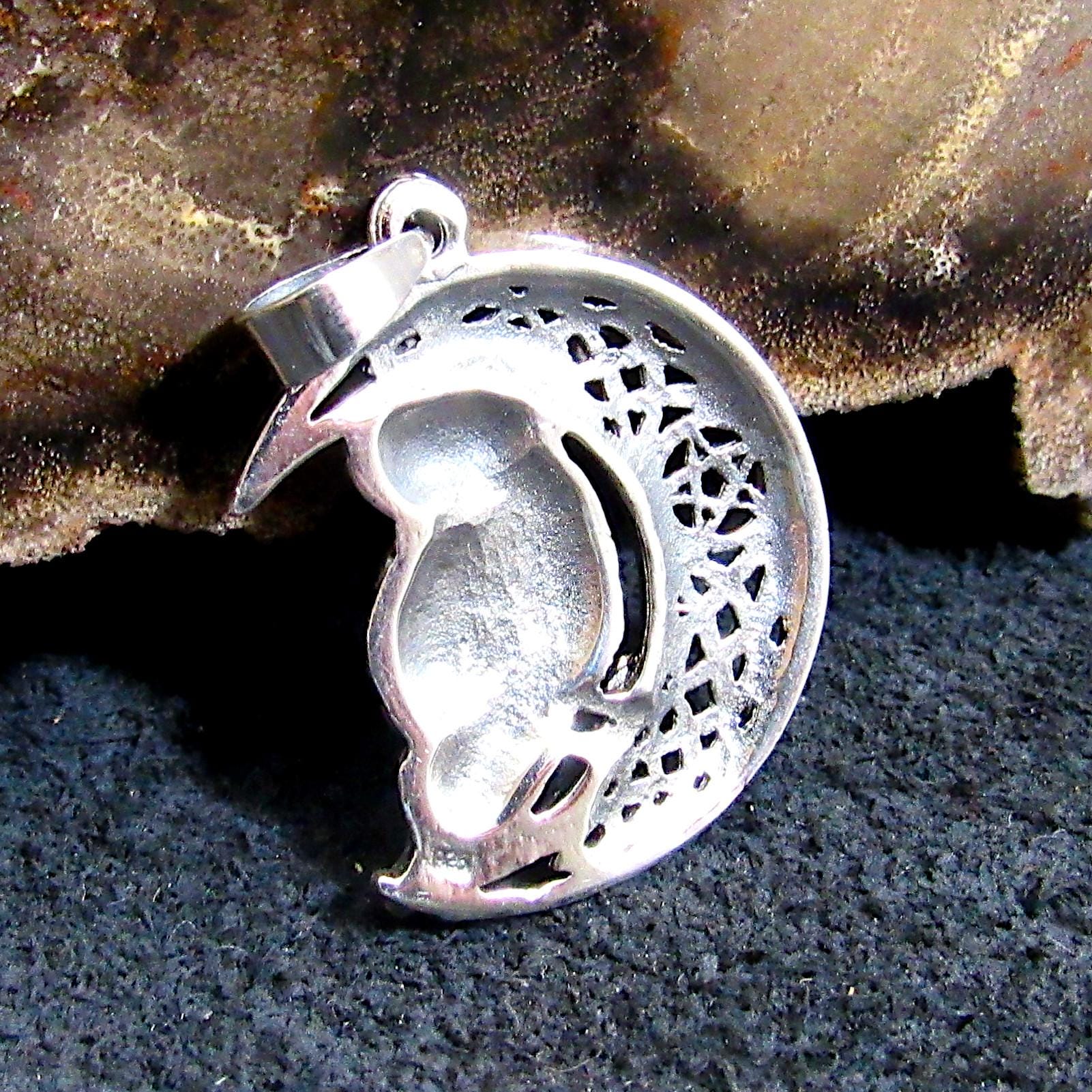 Solid 925 Sterling Silver Owl Pendant – Celtic Moon Necklace – Pagan Wisdom Jewelry – Witchcore Owl Charm – Wiccan Druid Moon Symbol