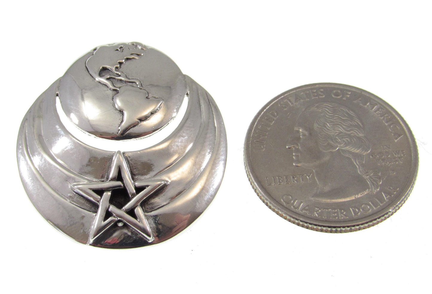 Solid 925 Sterling Silver Earth and Star Pendant – Planet & Pentacle Necklace Amulet – Cosmic Pagan Jewelry – Wiccan Celestial Globe Pendant