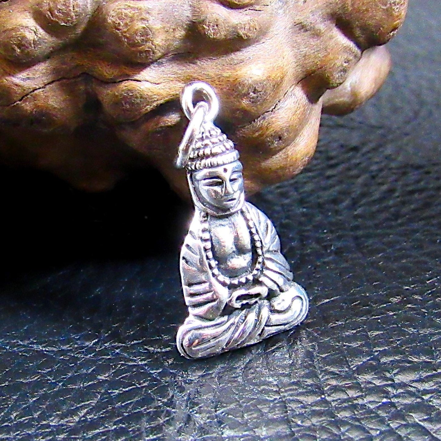 Solid 925 Sterling Silver Meditating Buddha Pendant - Yoga Meditation Jewelry - Seated & Praying Dhyana Mudra - Spiritual Necklace Charm
