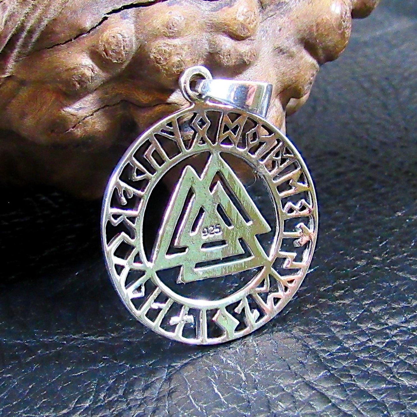 Solid 925 Sterling Silver Viking Valknut Pendant With Elder Futhark Runes , Norse Runic Alphabet Amulet, Pagan Spiritual Necklace Charm