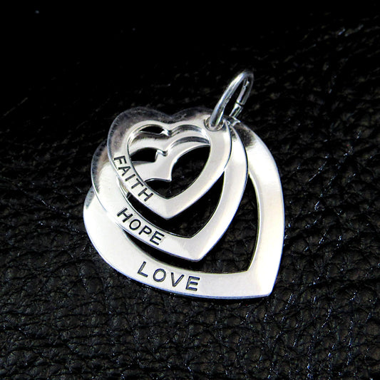Solid 925 Sterling Silver Faith Love Hope Pendant, Heart Pendant, 3 Hearts Charm, Women's Symbol of Friendship Jewelry, Best Friend Gift