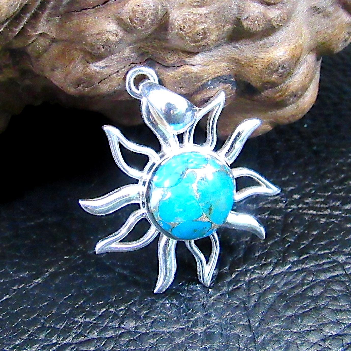 Solid 925 Sterling Silver Sunburst Pendant – Amethyst, Moonstone, or Copper Turquoise – Celestial Solar Jewelry, Witchy Protection Amulet