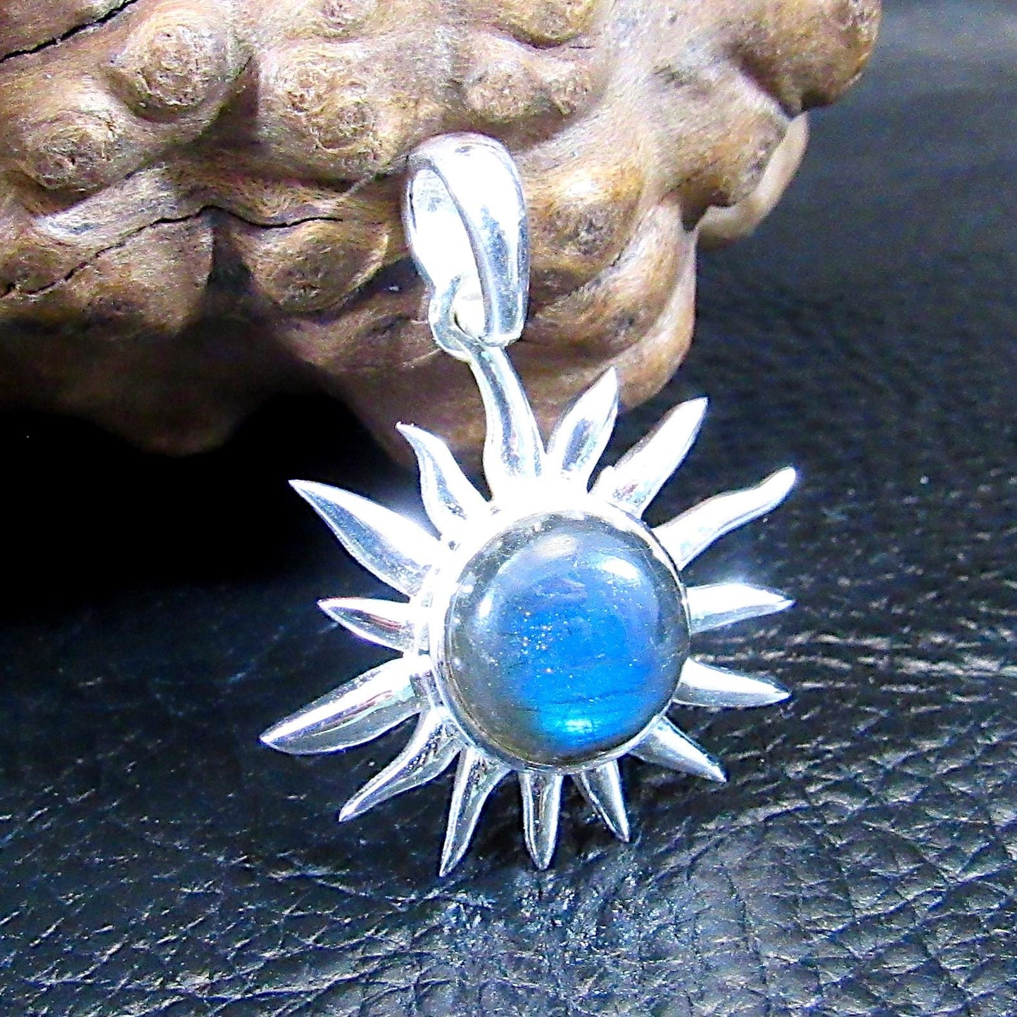 Solid 925 Sterling Silver Sun Pendant – Amethyst, Labradorite, or Rainbow Moonstone - Celestial Jewelry, Gemstone Charm Necklace Pendant