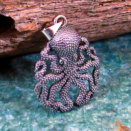 Solid 925 Sterling Silver Octopus Pendant – Kraken Jewelry for Men or Women, Nautical Tentacle Sea Creature Necklace Charm, Ocean Lover Gift