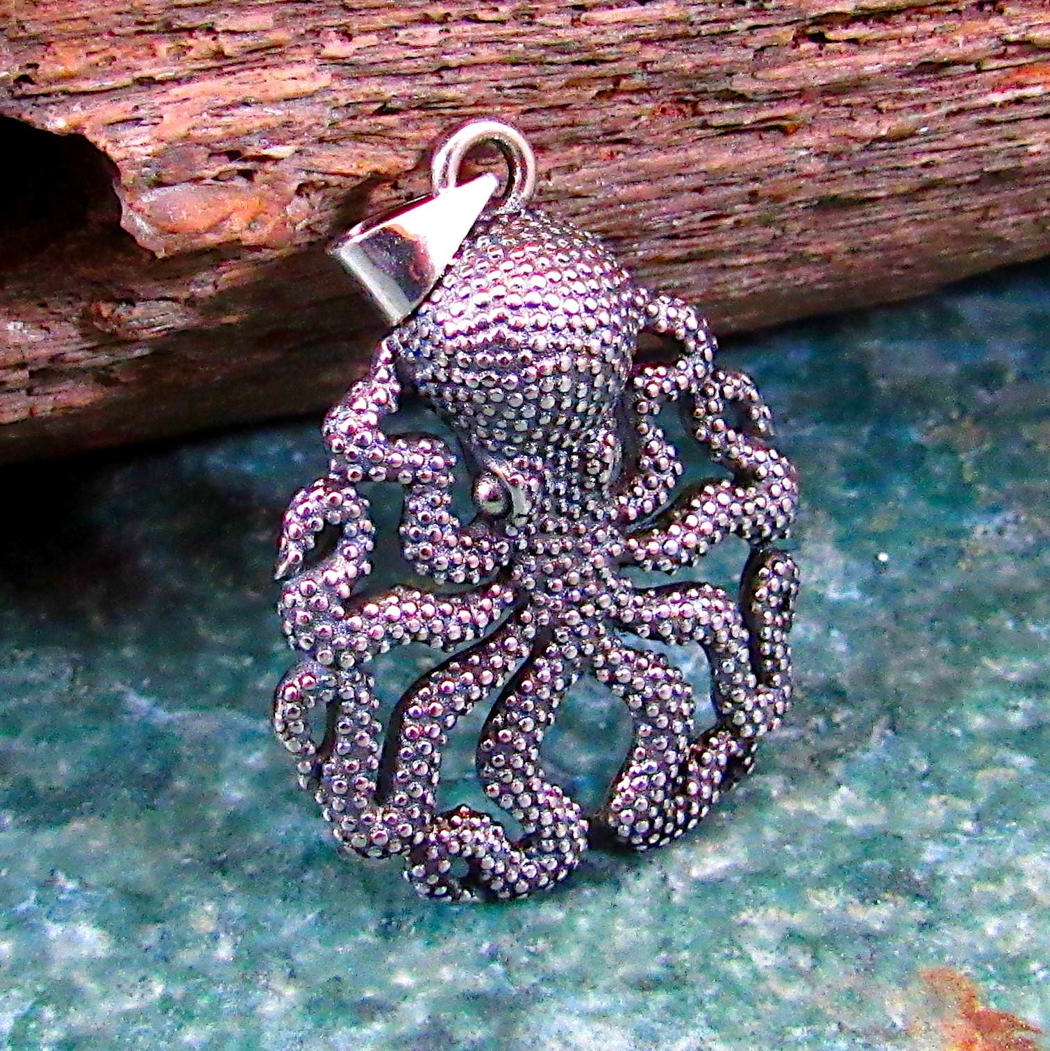 Solid 925 Sterling Silver Octopus Pendant – Kraken Jewelry for Men or Women, Nautical Tentacle Sea Creature Necklace Charm, Ocean Lover Gift