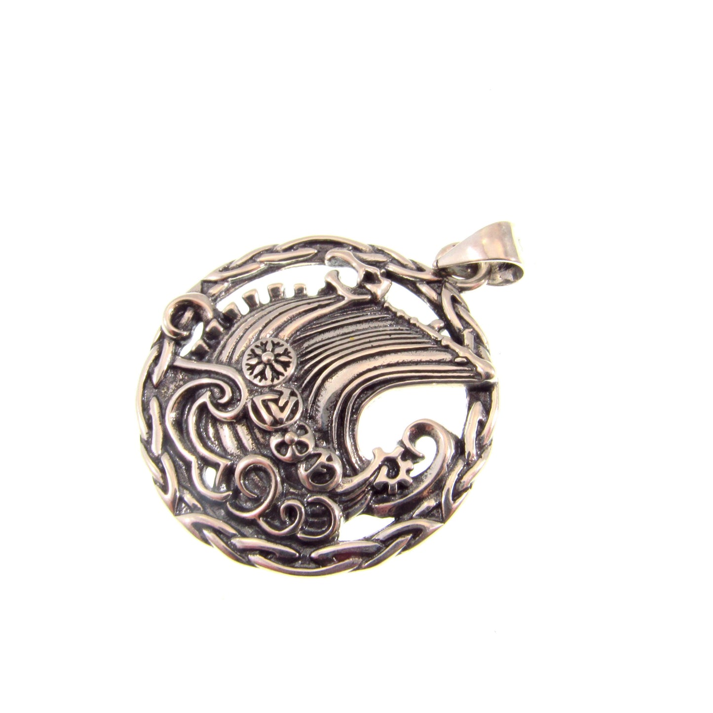 Solid 925 Sterling Silver Viking Ship Pendant, Norse Longboat Necklace Pendant, Ocean Scene Amulet, Silver Longship Charm, Sailboat Jewelry