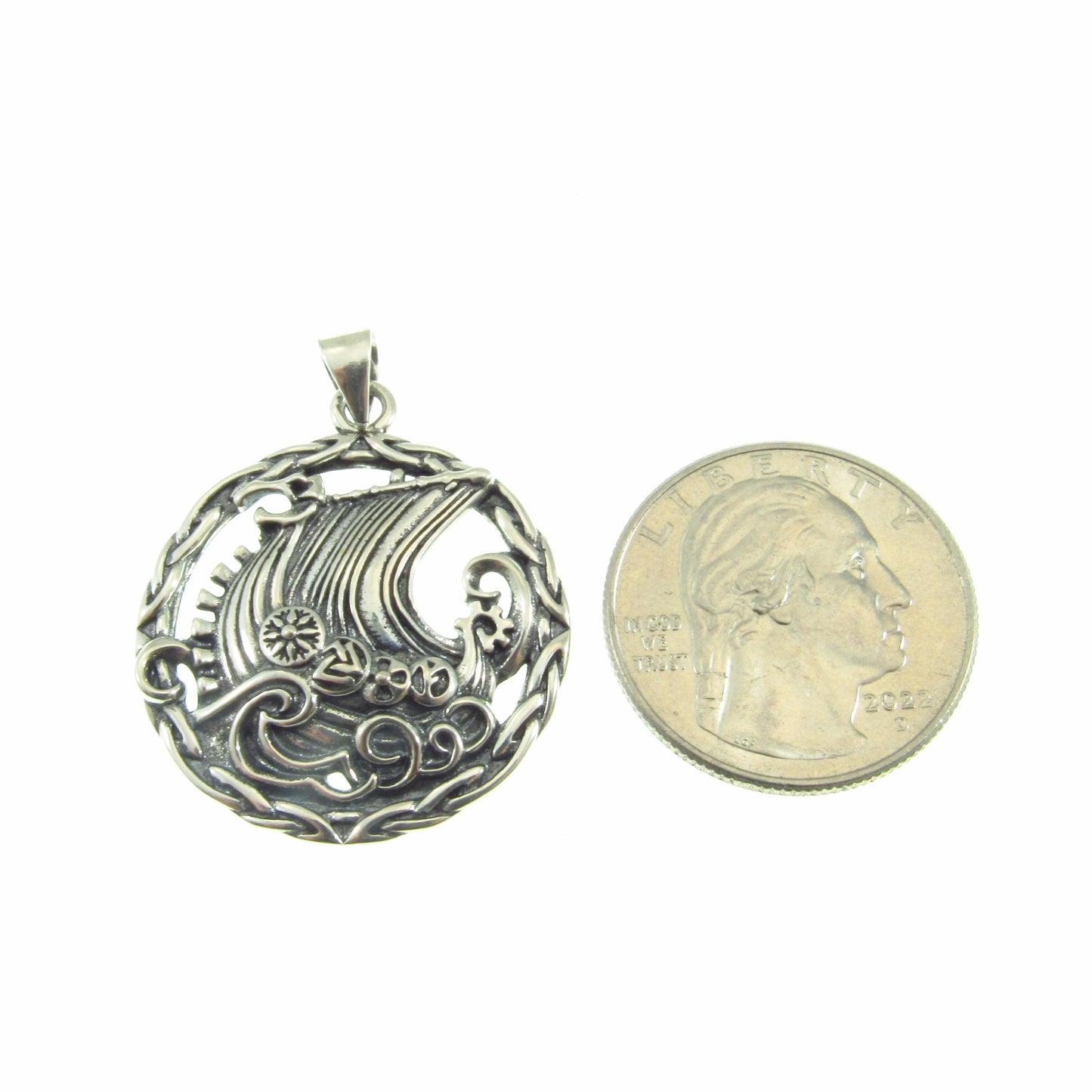 Solid 925 Sterling Silver Viking Ship Pendant, Norse Longboat Necklace Pendant, Ocean Scene Amulet, Silver Longship Charm, Sailboat Jewelry