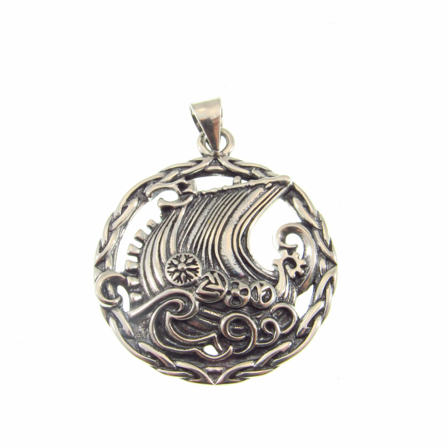 Solid 925 Sterling Silver Viking Ship Pendant, Norse Longboat Necklace Pendant, Ocean Scene Amulet, Silver Longship Charm, Sailboat Jewelry