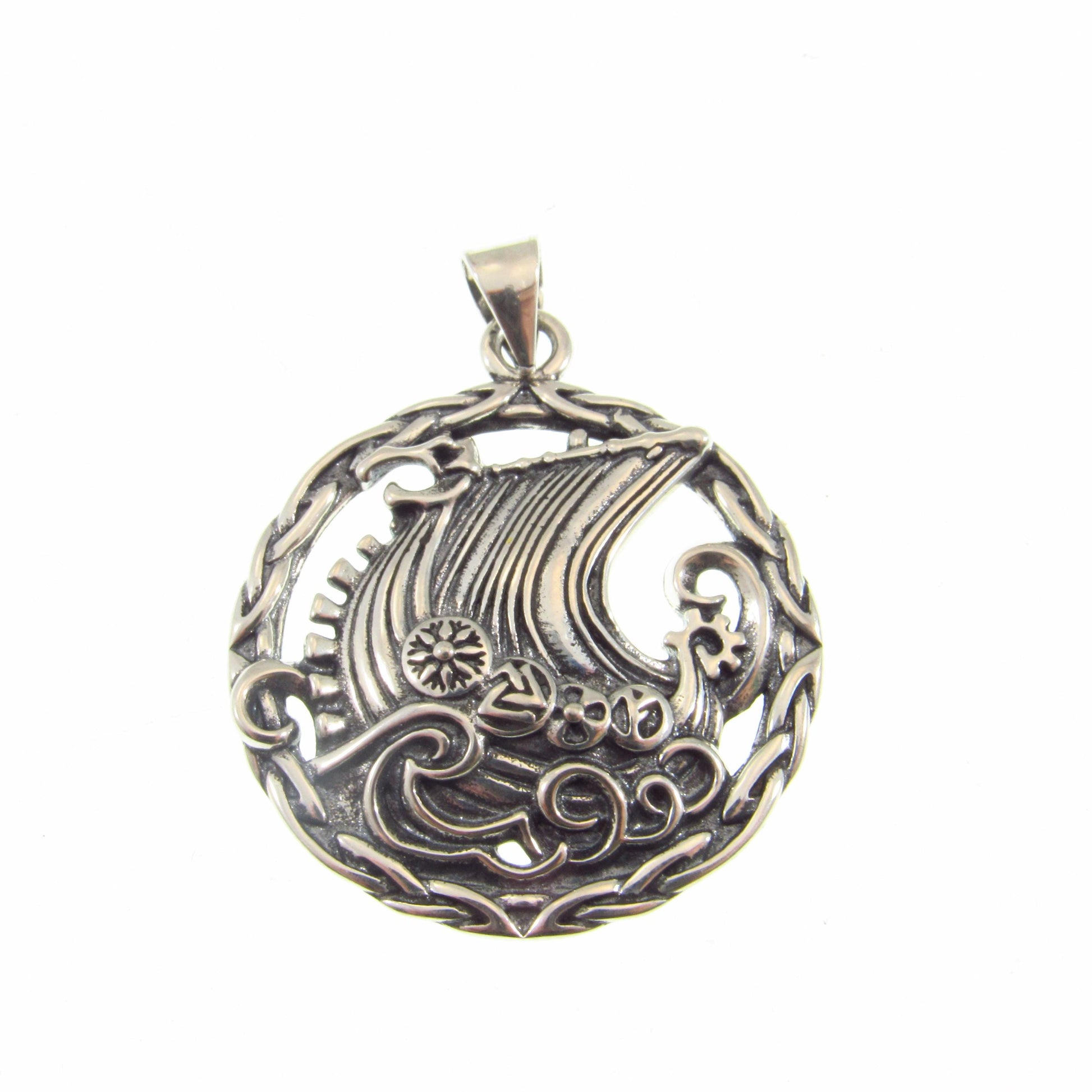 Solid 925 Sterling Silver Viking Ship Pendant, Norse Longboat Necklace Pendant, Ocean Scene Amulet, Silver Longship Charm, Sailboat Jewelry