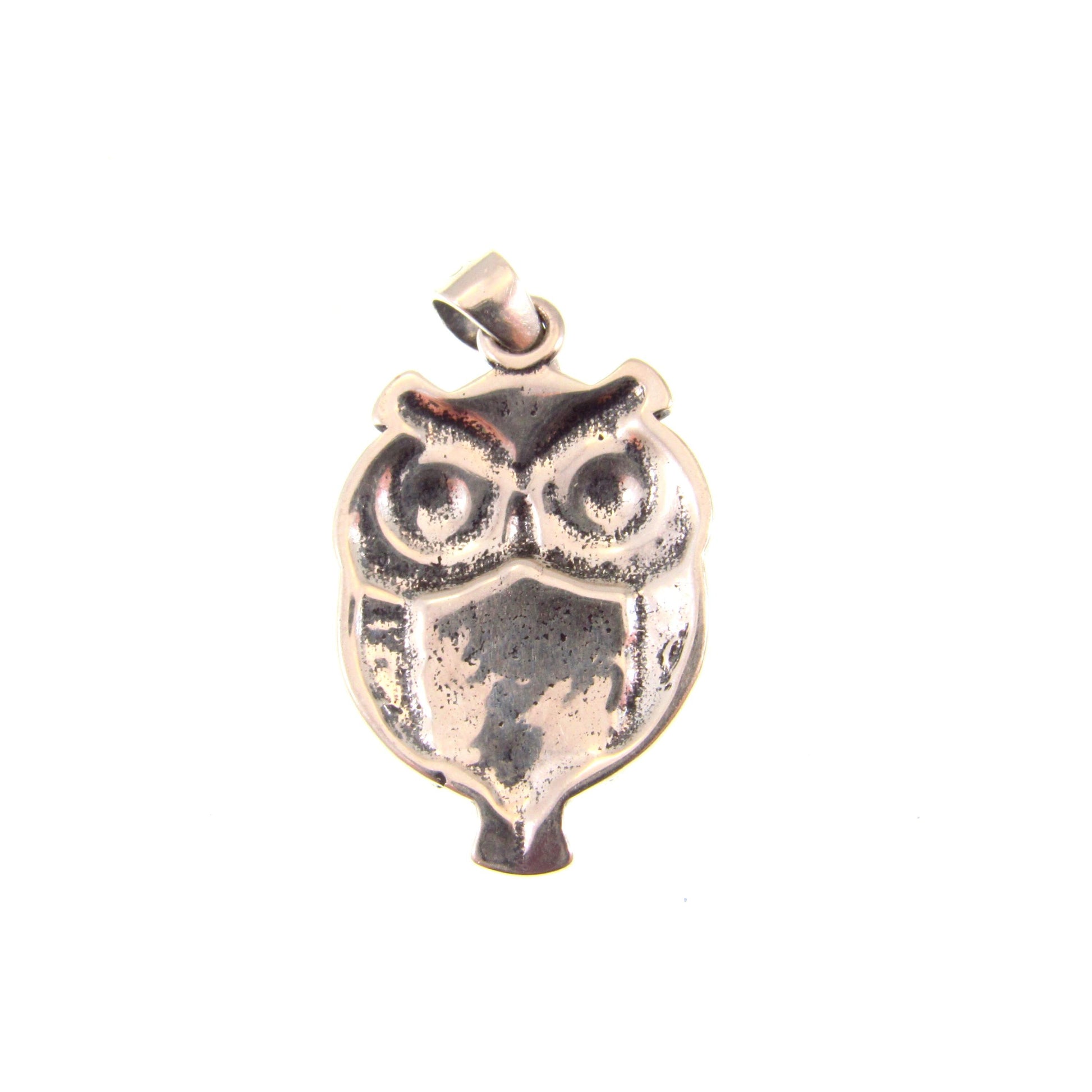 Solid 925 Sterling Silver Owl Pendant – Textured Retro Style Bird Charm – Symbol of Wisdom – Silver Owl Necklace Charm - Cottagecore Jewelry