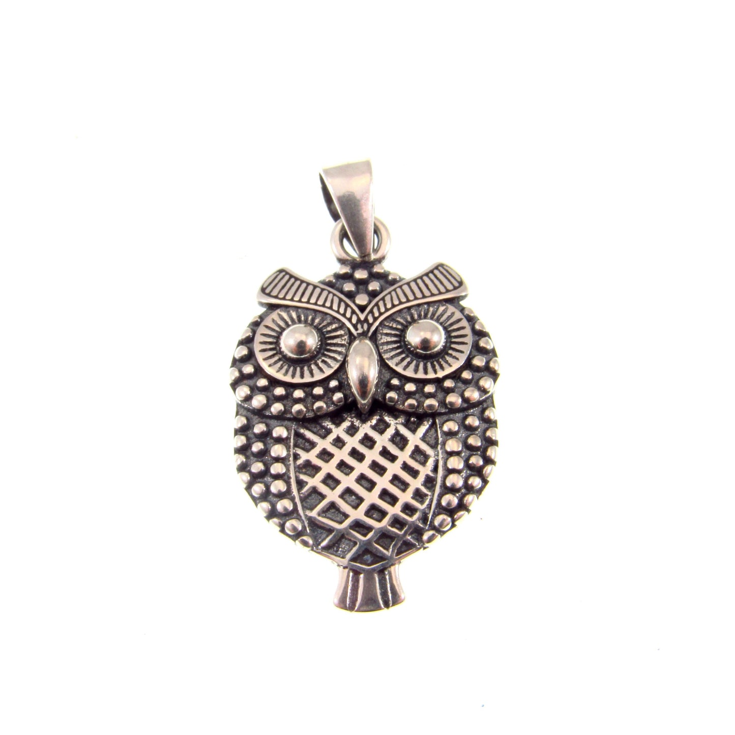 Solid 925 Sterling Silver Owl Pendant – Textured Retro Style Bird Charm – Symbol of Wisdom – Silver Owl Necklace Charm - Cottagecore Jewelry
