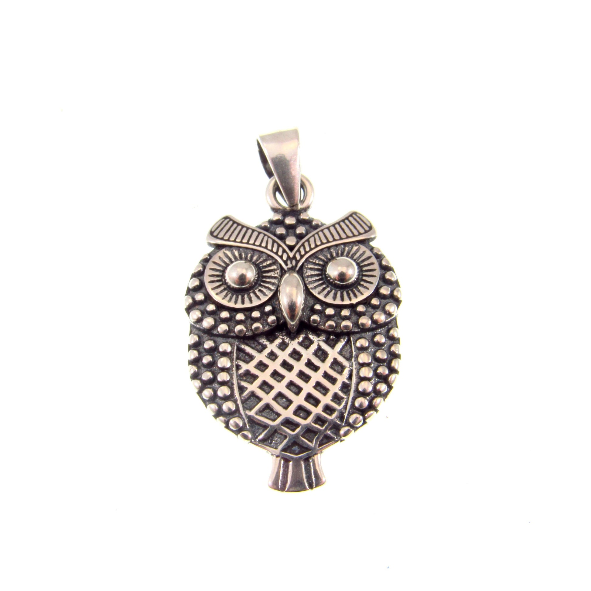 Solid 925 Sterling Silver Owl Pendant – Textured Retro Style Bird Charm – Symbol of Wisdom – Silver Owl Necklace Charm - Cottagecore Jewelry