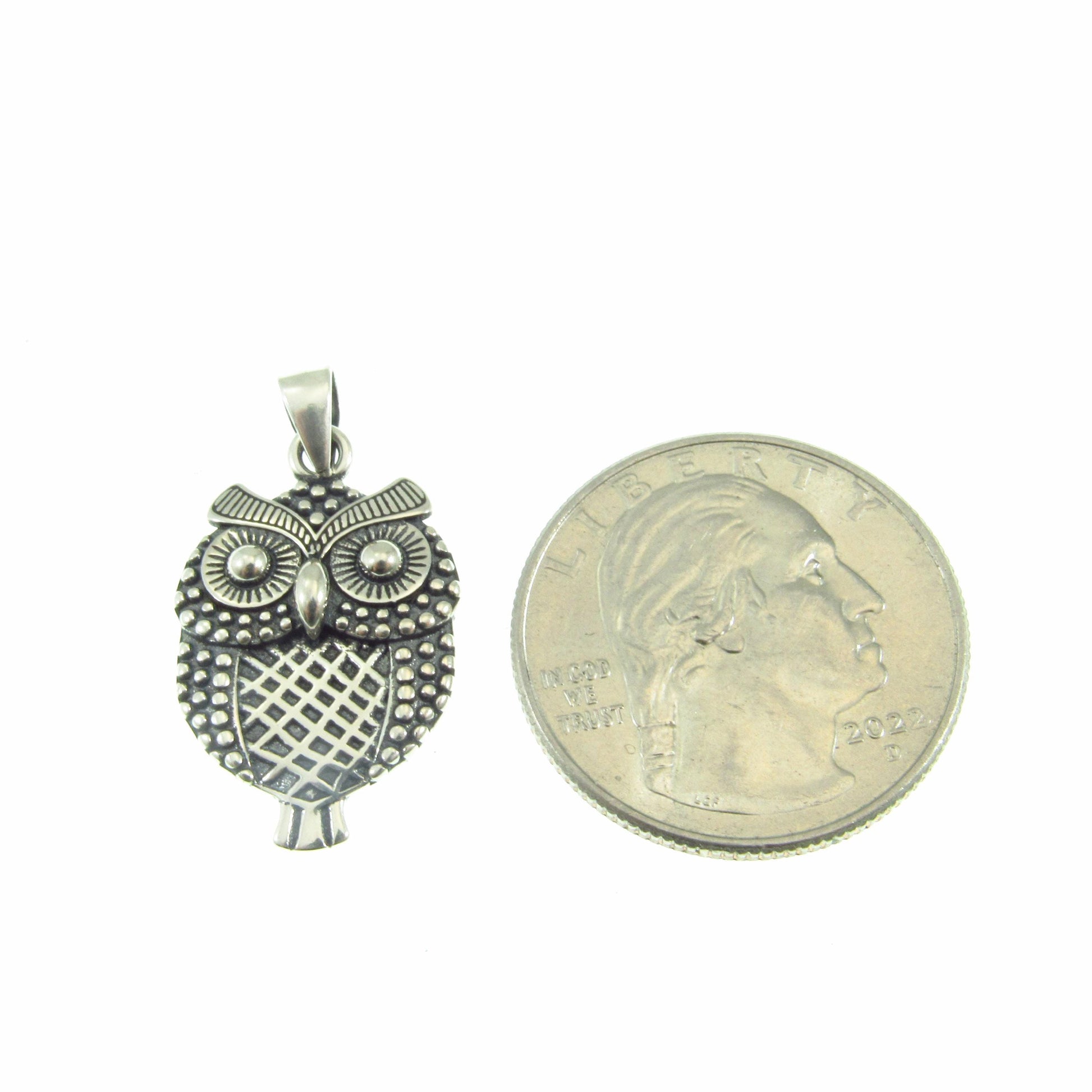 Solid 925 Sterling Silver Owl Pendant – Textured Retro Style Bird Charm – Symbol of Wisdom – Silver Owl Necklace Charm - Cottagecore Jewelry