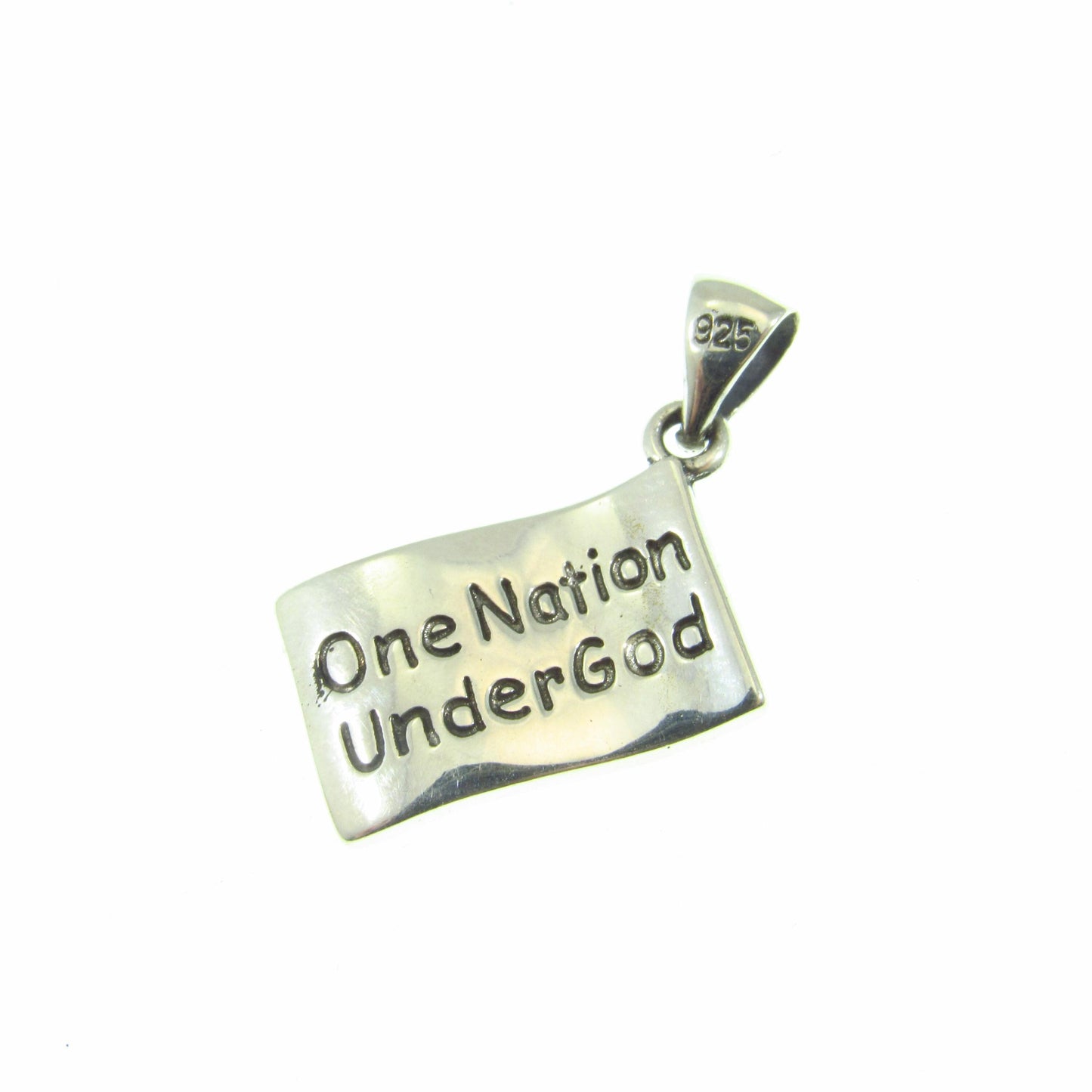 Solid 925 Sterling Silver American Flag Pendant – "One Nation Under God" Patriotic Necklace Charm – Small USA Flag Jewelry for Men or Women