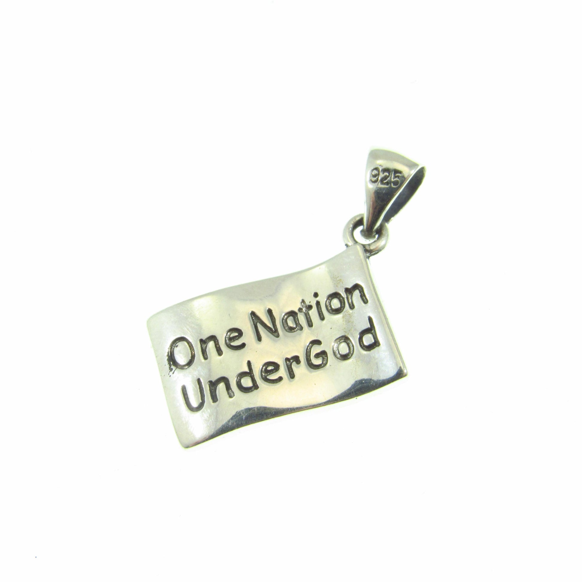Solid 925 Sterling Silver American Flag Pendant – "One Nation Under God" Patriotic Necklace Charm – Small USA Flag Jewelry for Men or Women