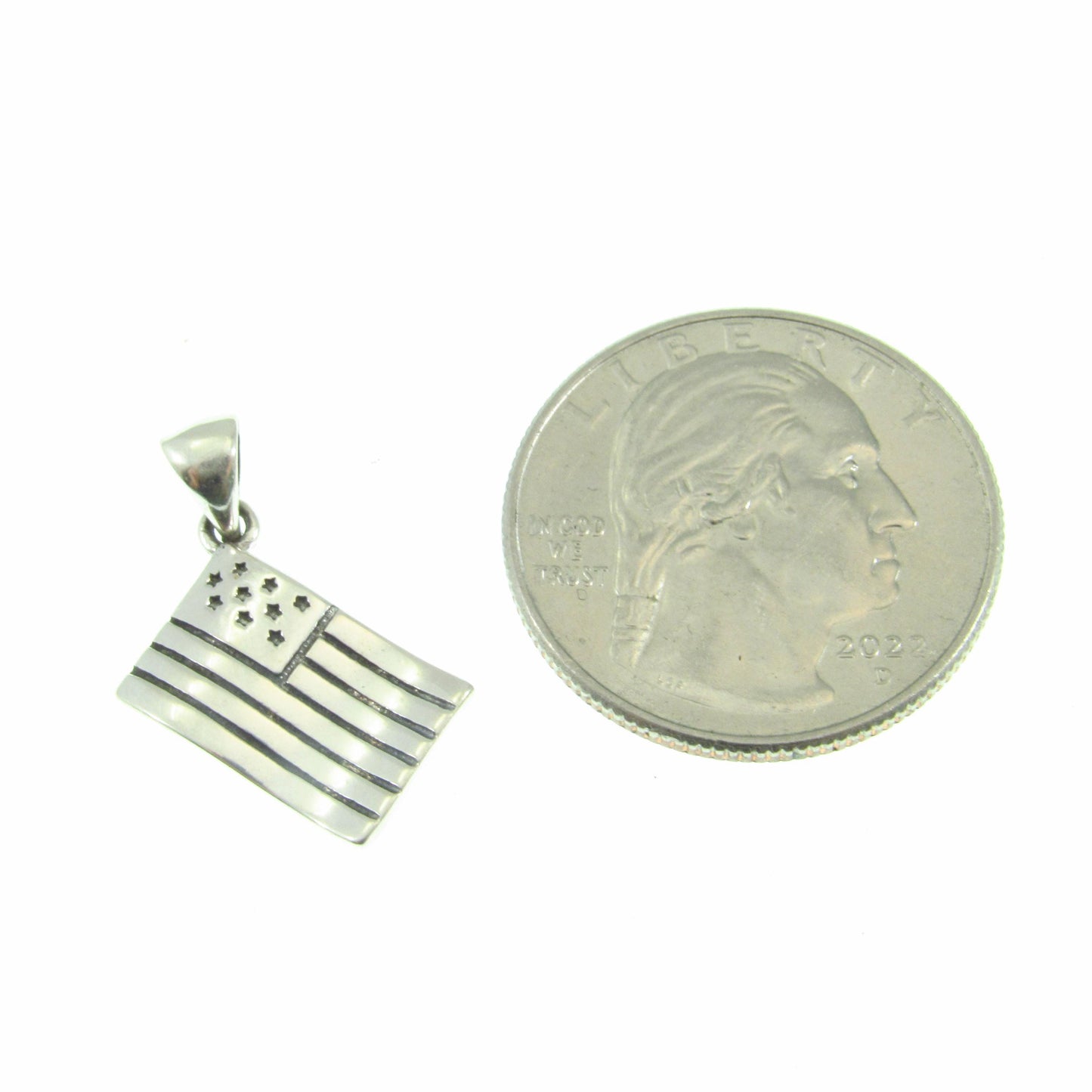 Solid 925 Sterling Silver American Flag Pendant – "One Nation Under God" Patriotic Necklace Charm – Small USA Flag Jewelry for Men or Women