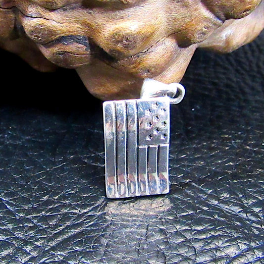 Solid 925 Sterling Silver American Flag Pendant – "One Nation Under God" Patriotic Necklace Charm – Small USA Flag Jewelry for Men or Women