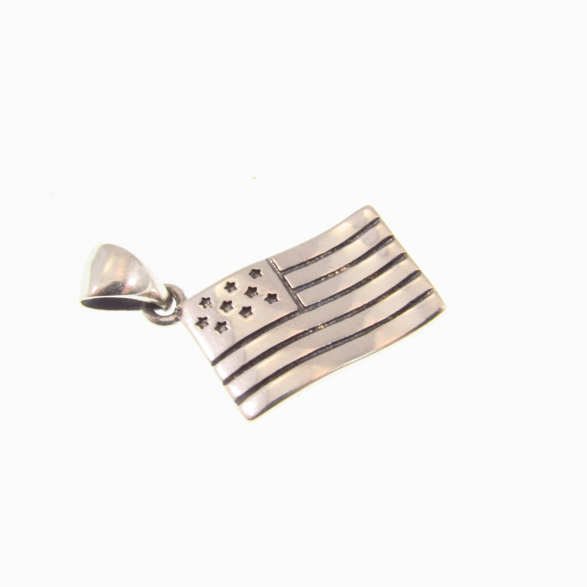 Solid 925 Sterling Silver American Flag Pendant – "One Nation Under God" Patriotic Necklace Charm – Small USA Flag Jewelry for Men or Women