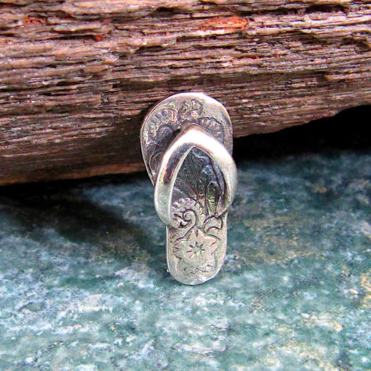 Solid 925 Sterling Silver Flip Flop Slide Pendant, Summer Sandal Charm, Beachcomber Gift, Tropical Beach Jewelry, Nautical Necklace Charm