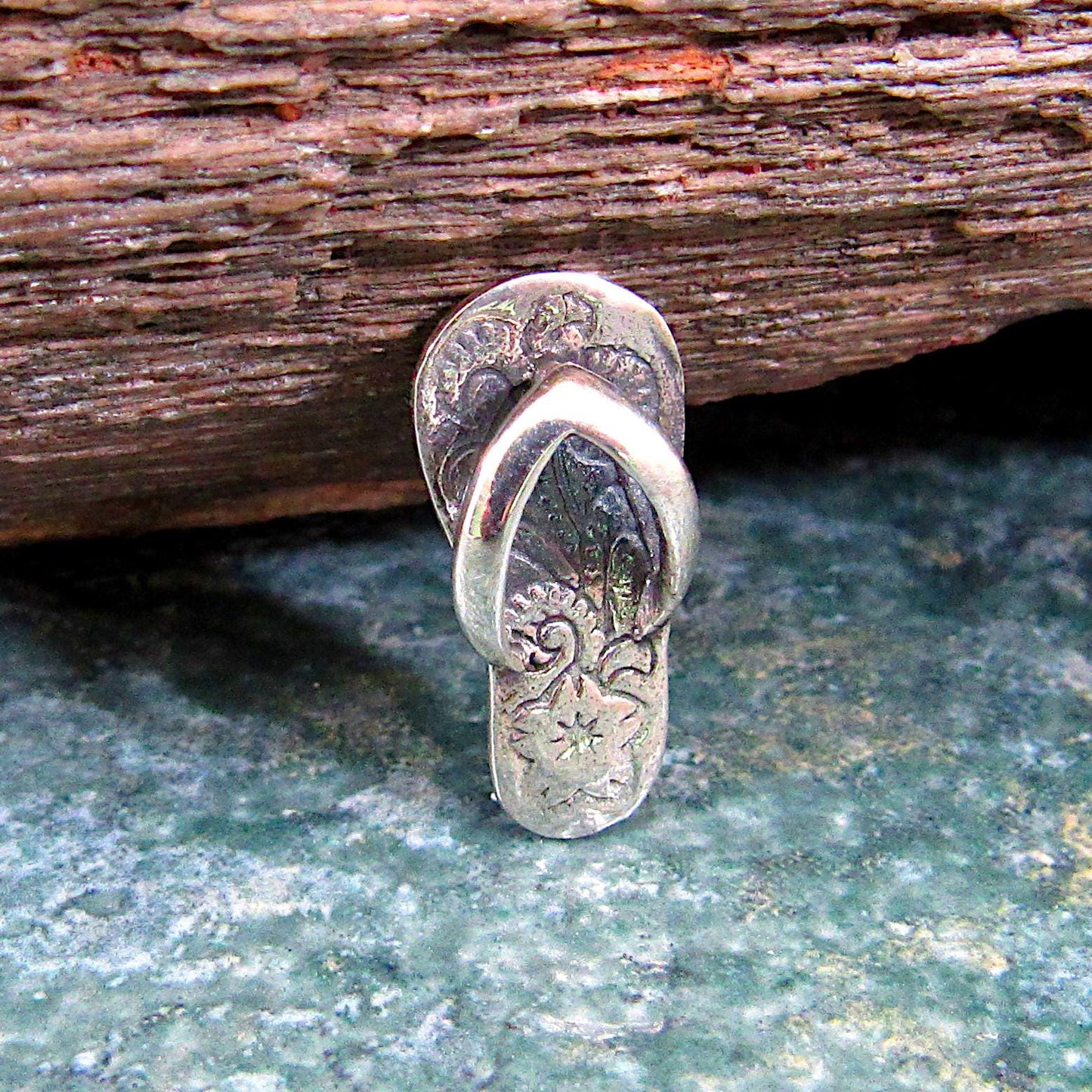 Solid 925 Sterling Silver Flip Flop Slide Pendant, Summer Sandal Charm, Beachcomber Gift, Tropical Beach Jewelry, Nautical Necklace Charm