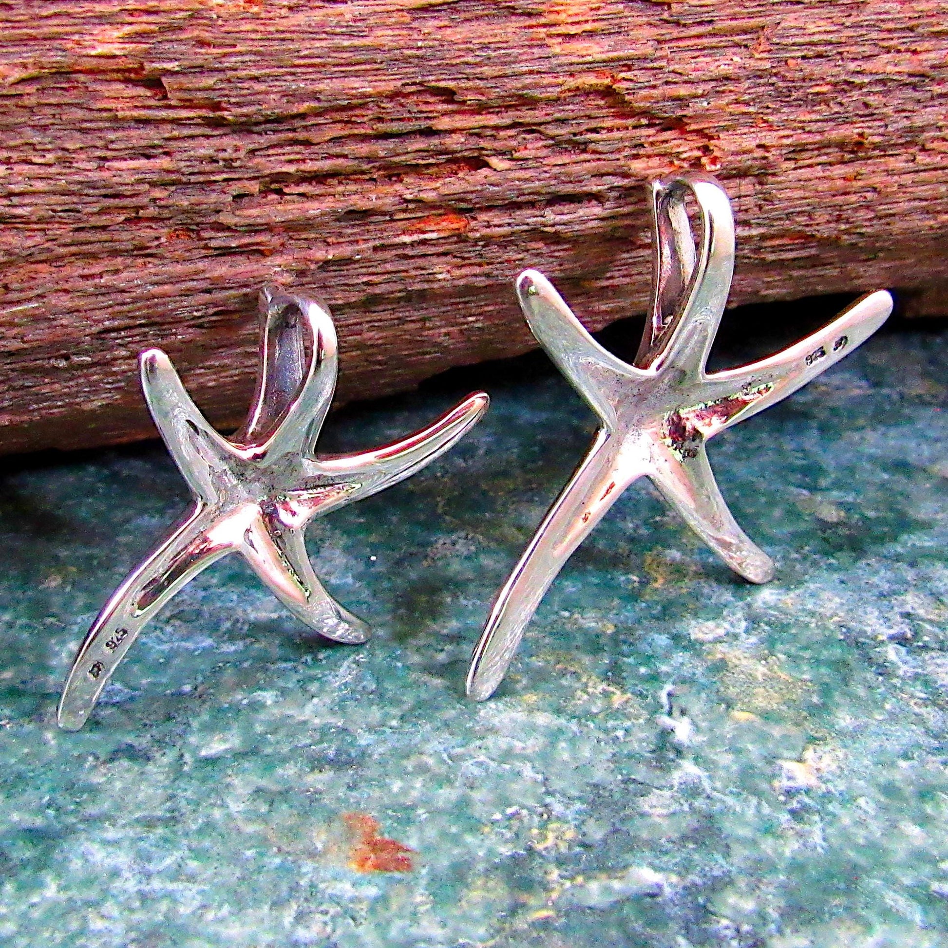 Solid 925 Sterling Silver Starfish Slide Pendant, Polished Sea Life Jewelry, Choose Size: Medium or Large, Nautical Beachcore Jewelry