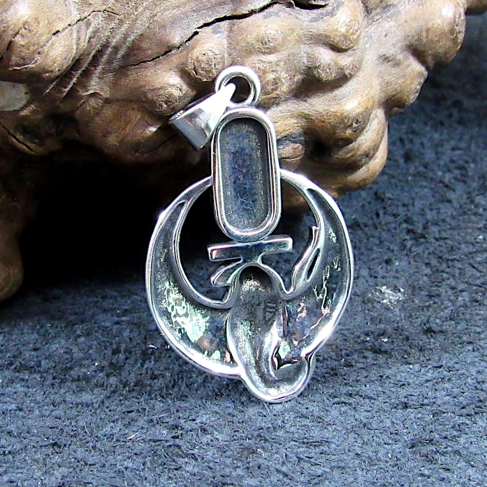 Solid 925 Sterling Silver Egyptian Cartouche Pendant – Winged Cobra and Ankh Symbol – Kemet Protection Talisman – Occult Snake Jewelry