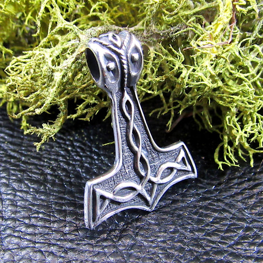 Solid 925 Sterling Silver Thor's Hammer Slide Pendant, Mjolnir Necklace Charm, Viking Jewelry, Norse Amulet, Woodland Cottagecore Jewelry
