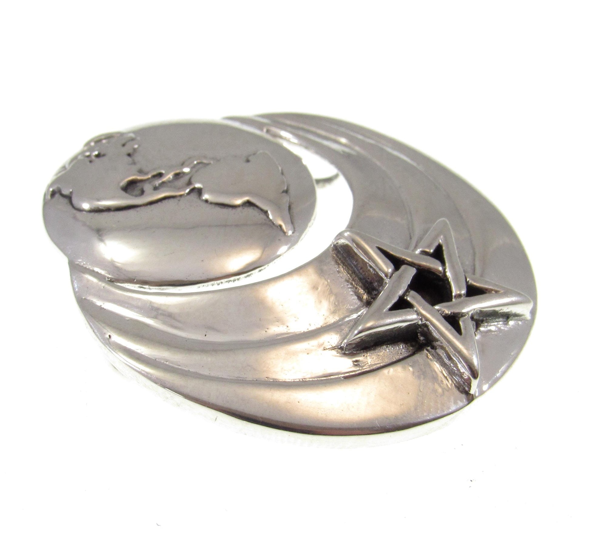 Solid 925 Sterling Silver Earth and Star Pendant – Planet & Pentacle Necklace Amulet – Cosmic Pagan Jewelry – Wiccan Celestial Globe Pendant