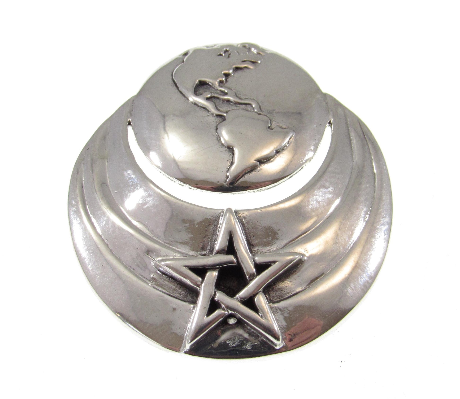 Solid 925 Sterling Silver Earth and Star Pendant – Planet & Pentacle Necklace Amulet – Cosmic Pagan Jewelry – Wiccan Celestial Globe Pendant