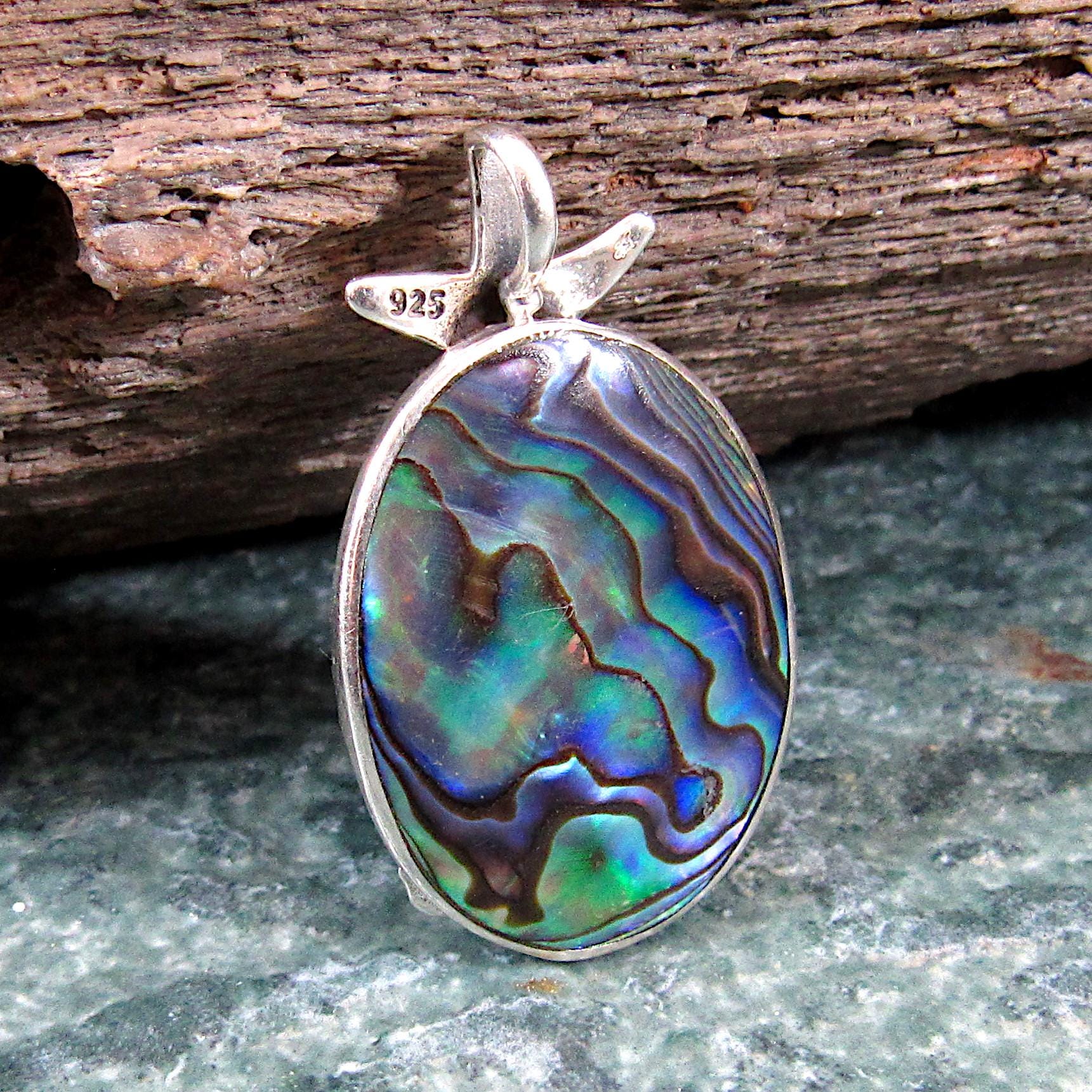 Solid 925 Sterling Silver and Abalone Shell Slide Pendant – Handcrafted Mermaid & Starfish Pendant – Ocean-Inspired Jewelry – Nautical Gift