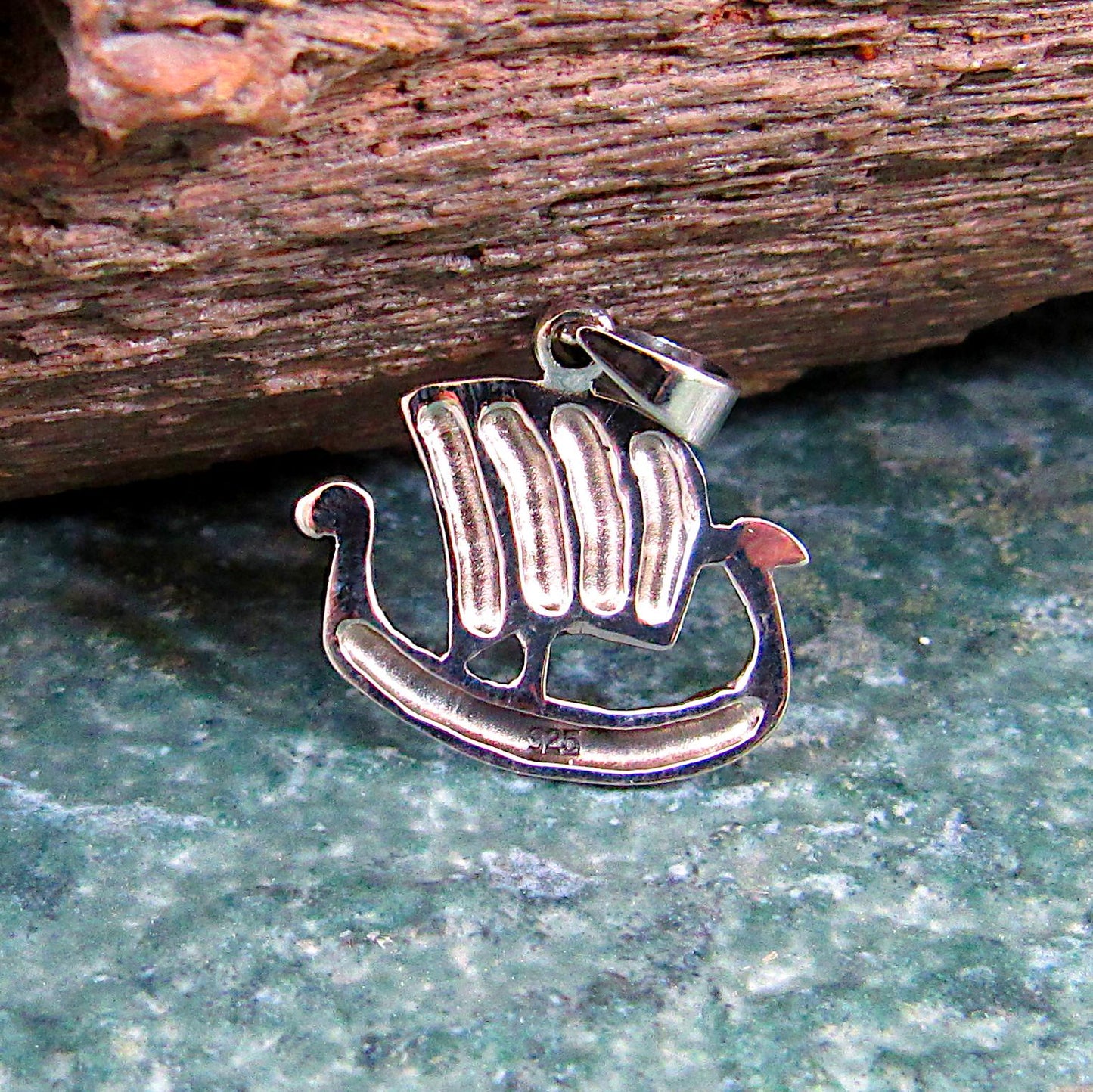 Solid 925 Sterling Silver Viking Ship Pendant – Nordic Longboat Charm with Dragon Prow and Billowing Sail, Norse Maritime Jewelry