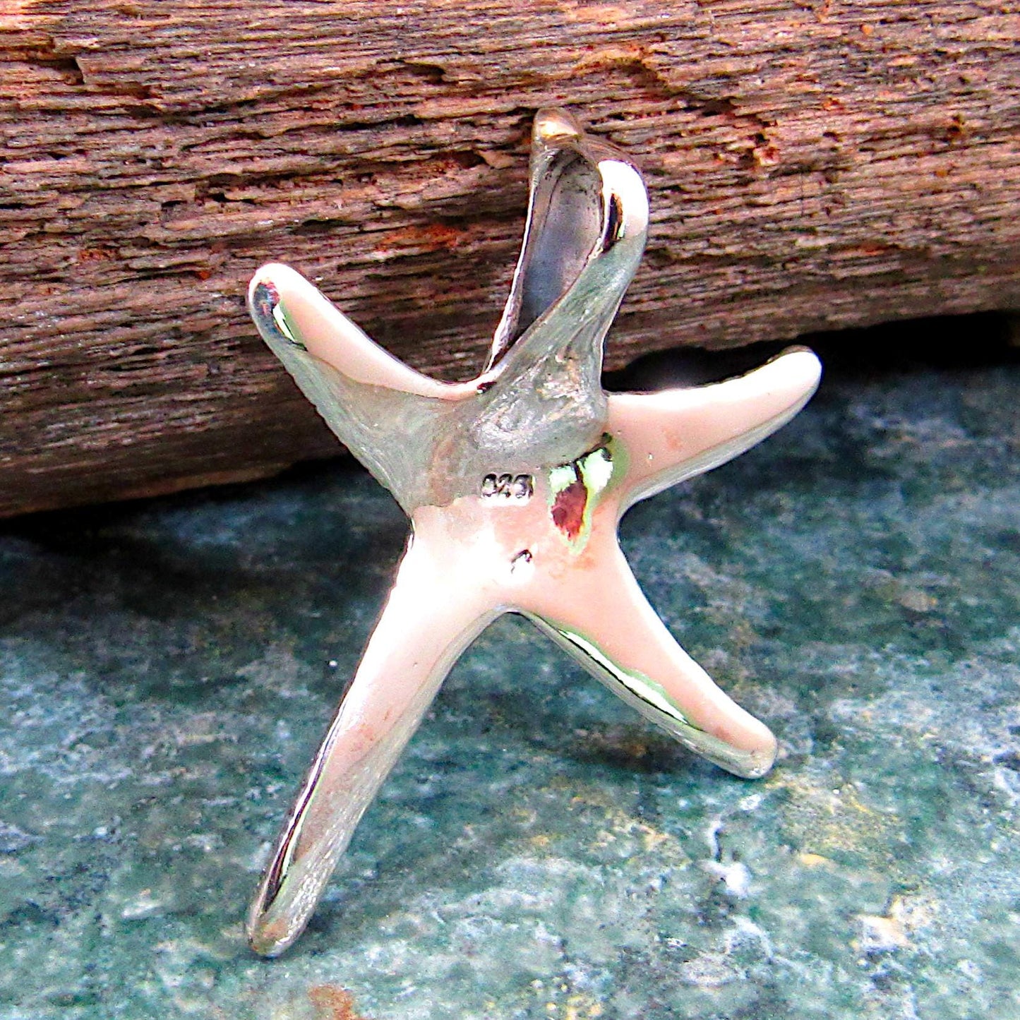Solid 925 Sterling Silver Textured Starfish Slide Pendant, Ornate Sea Star, Marine, Oceanic, Beach Lovers, Oceancore and Nautical Jewelry