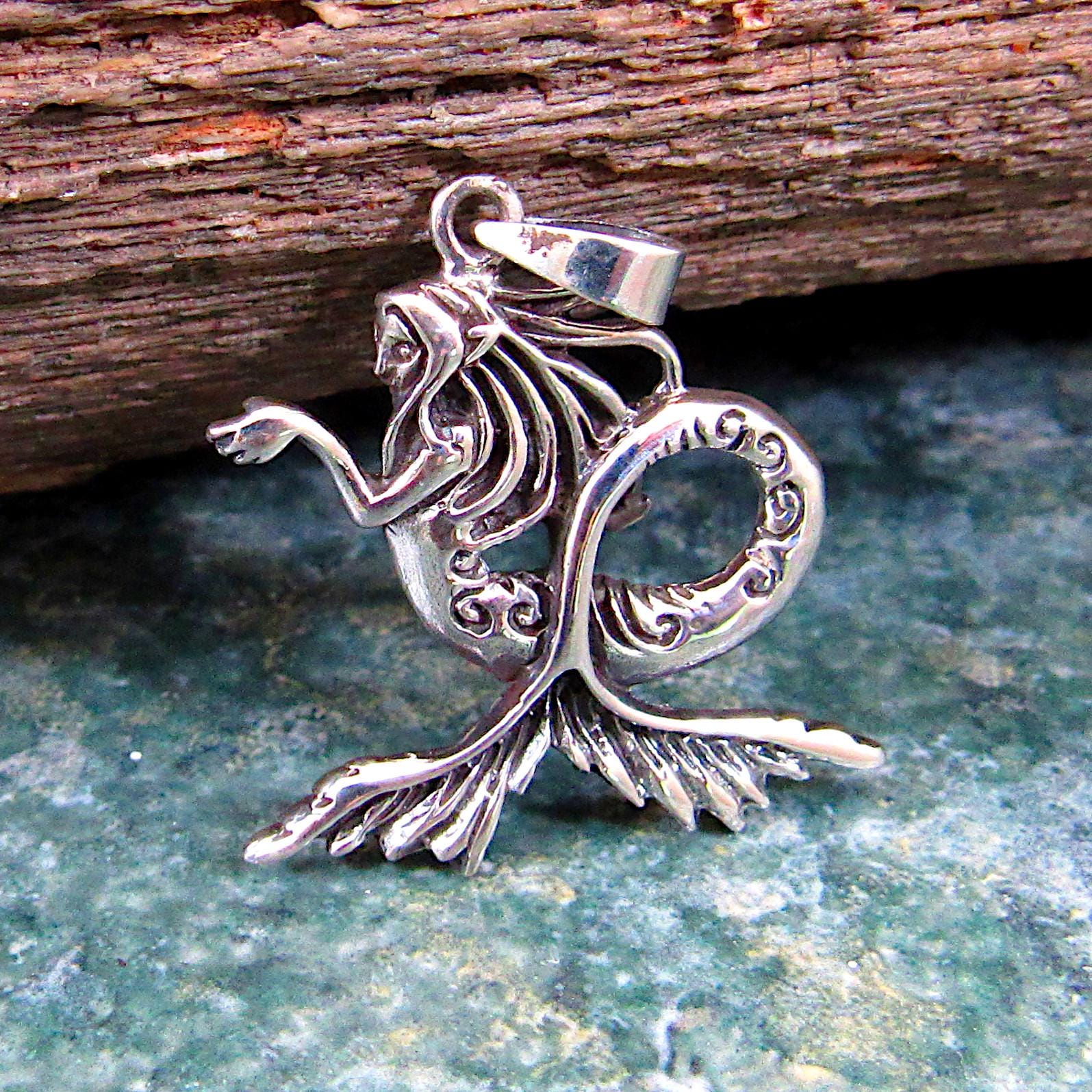 Solid 925 Sterling Silver Mermaid Pendant, Sea Witch Charm, Ocean Nymph Necklace Pendant, Mermaidcore Jewelry, Nautical Beach Love Gift