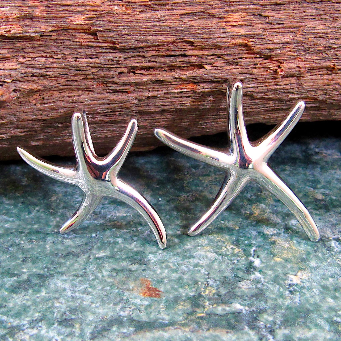 Solid 925 Sterling Silver Starfish Slide Pendant, Polished Sea Life Jewelry, Choose Size: Medium or Large, Nautical Beachcore Jewelry