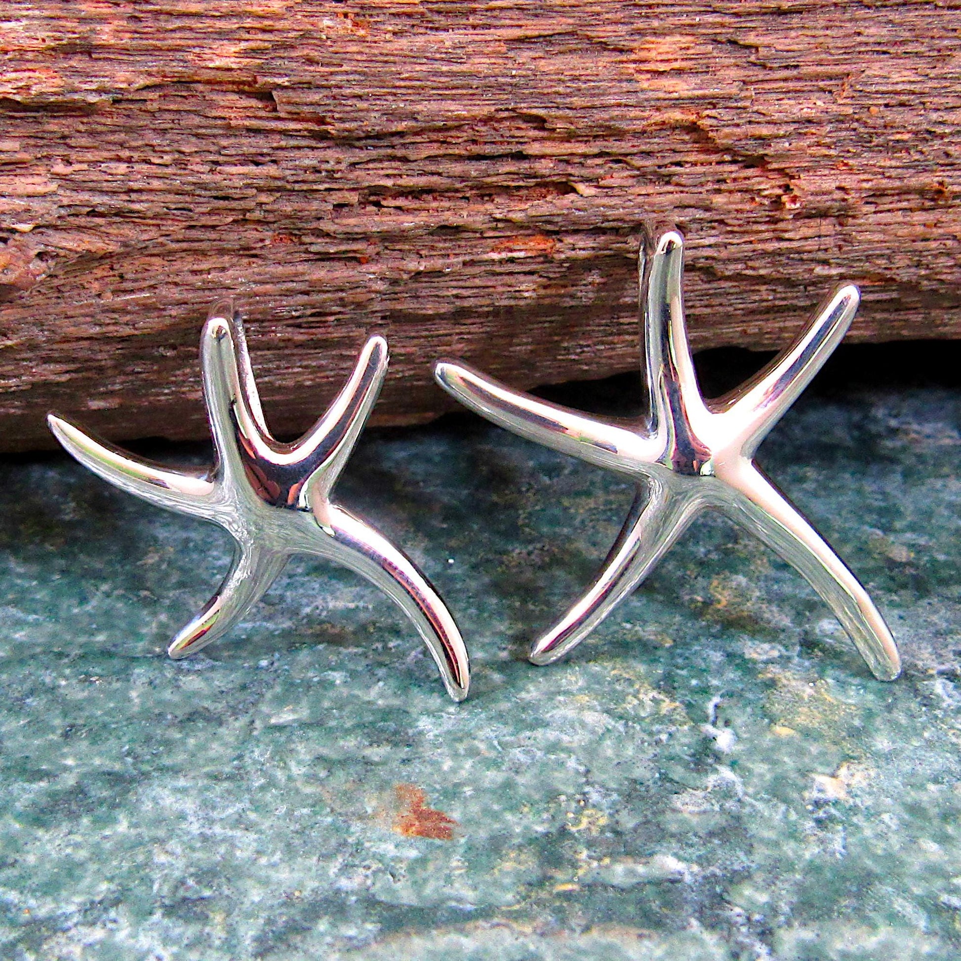 Solid 925 Sterling Silver Starfish Slide Pendant, Polished Sea Life Jewelry, Choose Size: Medium or Large, Nautical Beachcore Jewelry