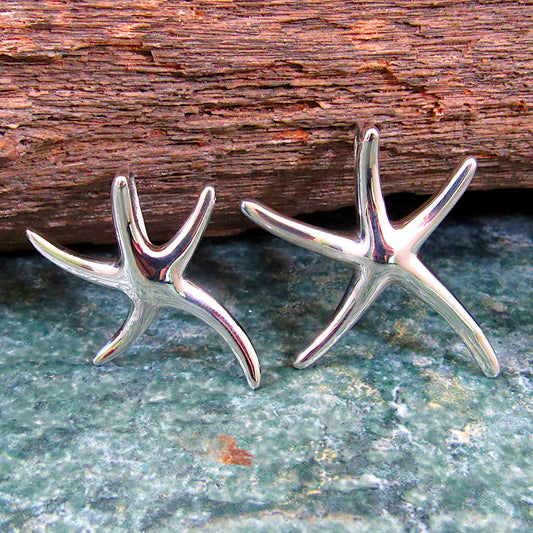 Solid 925 Sterling Silver Starfish Slide Pendant, Polished Sea Life Jewelry, Choose Size: Medium or Large, Nautical Beachcore Jewelry