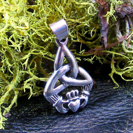 Solid 925 Sterling Silver Celtic Claddagh Pendant – Handcrafted Trinity Knot Necklace Charm, Irish Jewelry, Symbol of Love & Friendship
