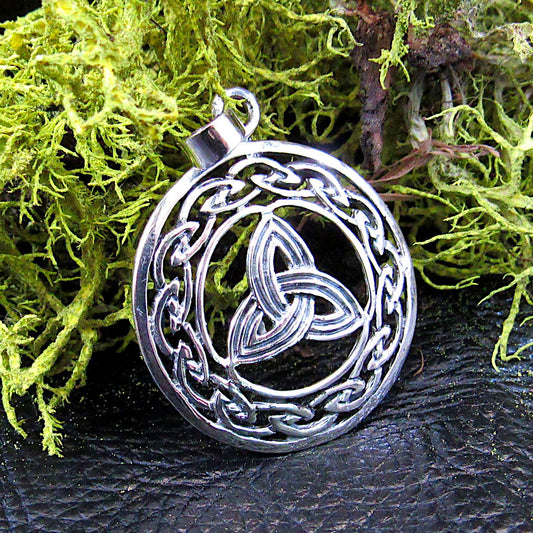 Solid 925 Sterling Silver Trinity Knot Pendant - Triquetra Amulet, Celtic Jewelry - Handcrafted Wiccan Amulet - Pagan Necklace Pendant