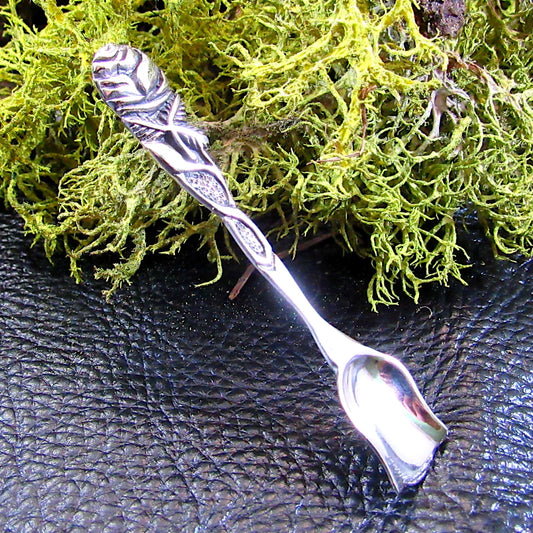 Solid 925 Sterling Silver Salt Spoon, Celtic Flatware, Viking Herb Scooper, Tiny Shovel for Salt, Handmade Spice & Small Condiemtn Scoop