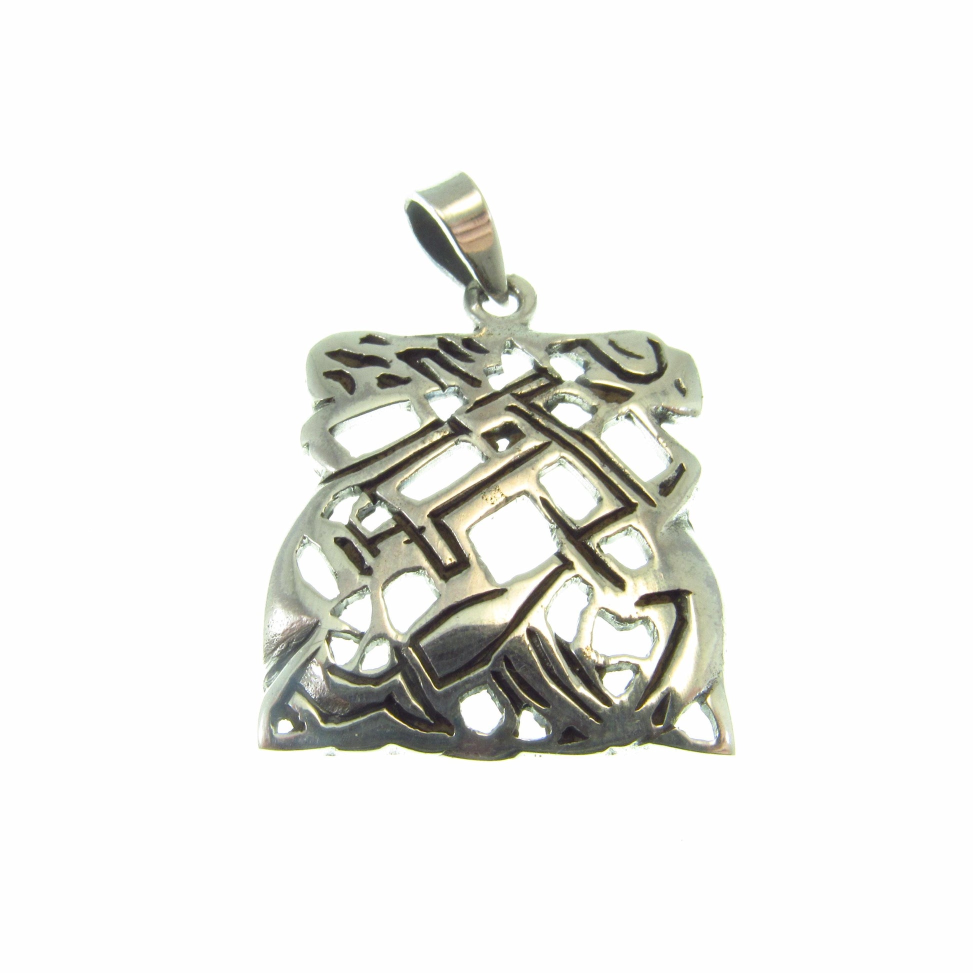 Solid Sterling Silver Celtic Maze Pendant – Abstract Knotwork Amulet – Pagan Wiccan Jewelry – Labyrinth Geometric Talisman - Necklace Charm