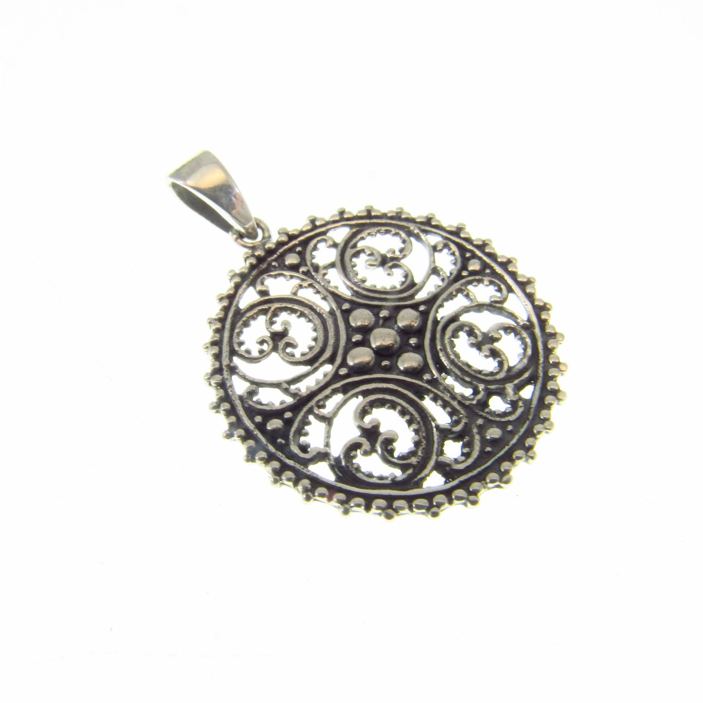 Solid 925 Sterling Silver Circular Arabesque Pendant – Filigree Swirl Medallion - Infinite Pattern, Shamsa Rosette Inspired, Islamic Jewelry