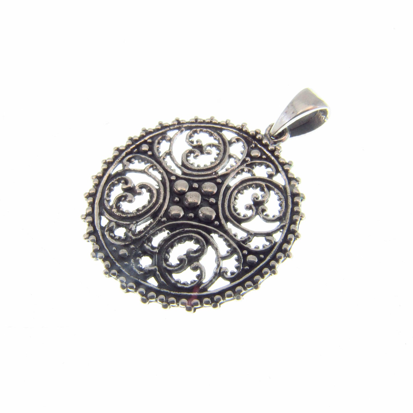 Solid 925 Sterling Silver Circular Arabesque Pendant – Filigree Swirl Medallion - Infinite Pattern, Shamsa Rosette Inspired, Islamic Jewelry